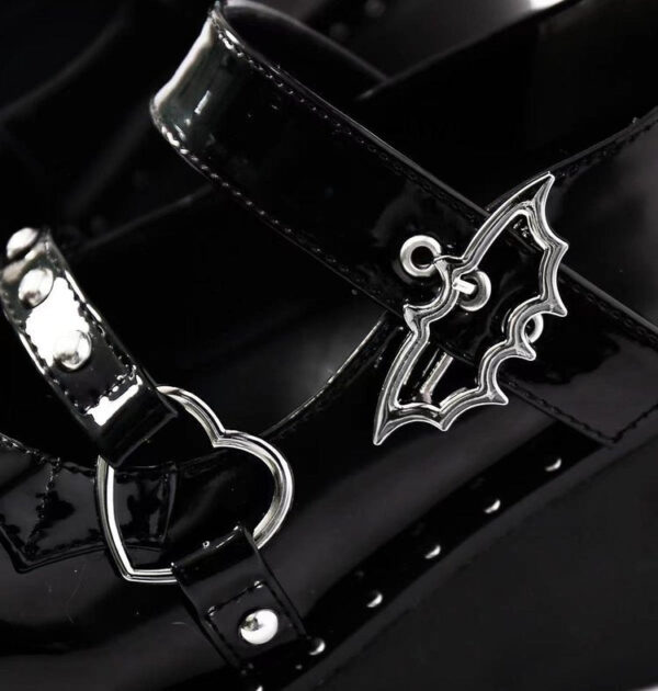 Punk Goth Bat Love Heart Buckle Platform Lolita Mary Janes Shoes - Image 6