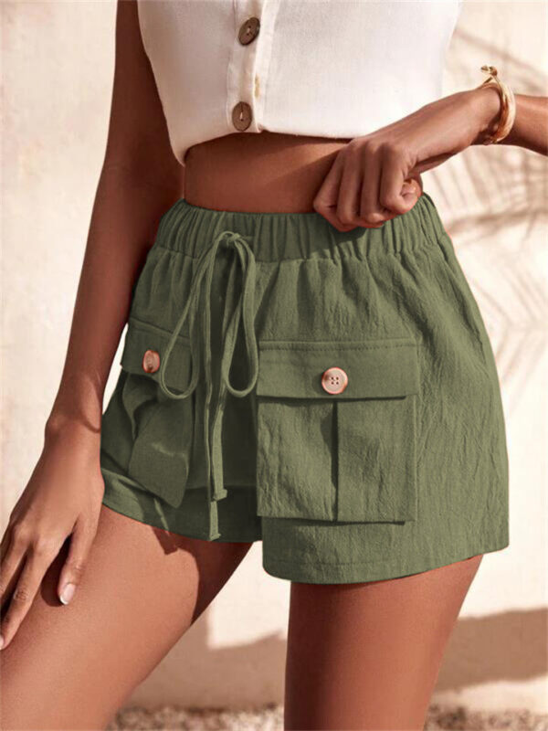 Summer Patch Pocket Drawstring Sports Shorts for Women - Image 4