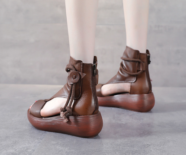 Women Summer Sandals Mid Heels Wedges Shoes Ladies Leather Plus - Image 12