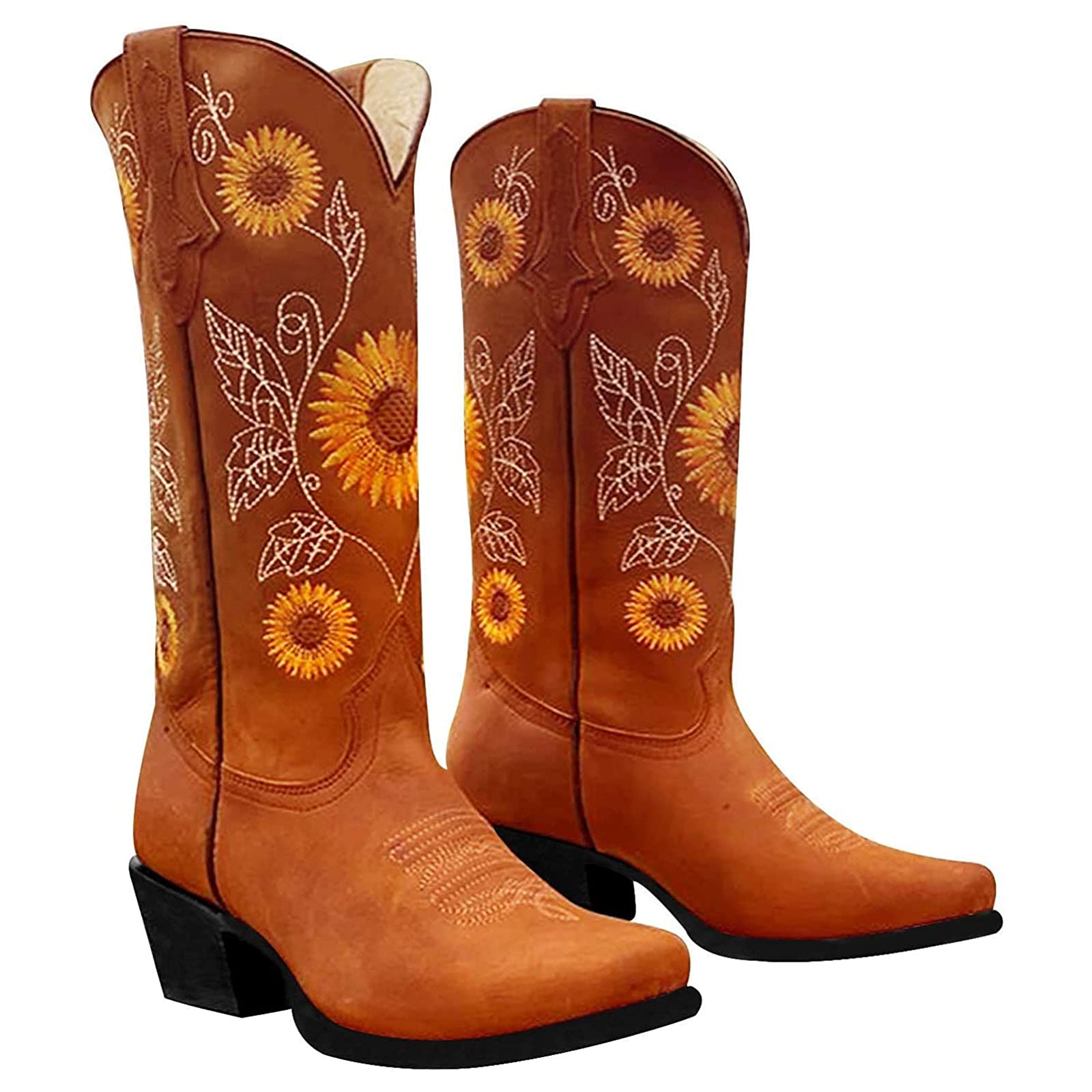 Women Ethnic Floral Embroidered Cowboy Western Boots - Image 8