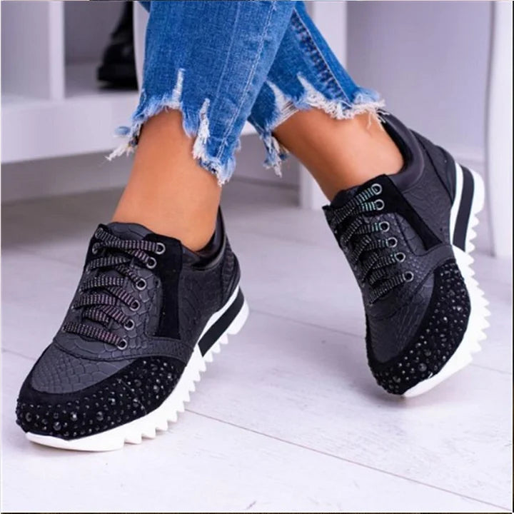 Women’s Rhinestone Sequin Flat Heel Sneakers With Sequins – Reinsho