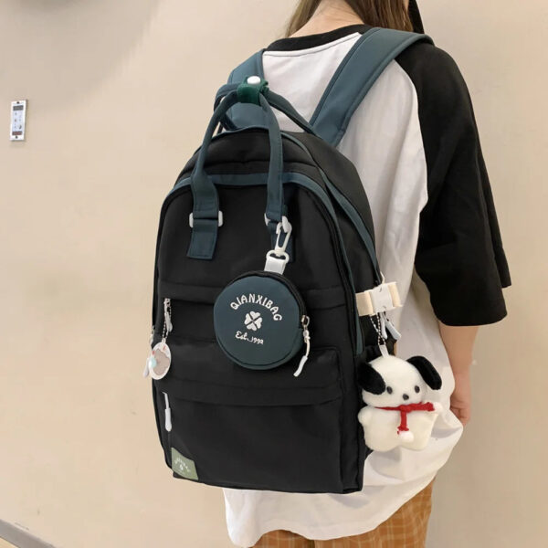 Women Student Backpack Nylon School Book Bags with Coin Purse Backpack - Image 6