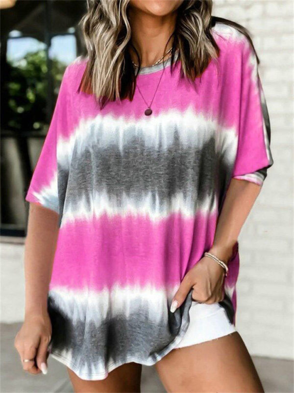 Round Neck Short Sleeve Plus Size Women's Tie-dye T-shirts - Image 4