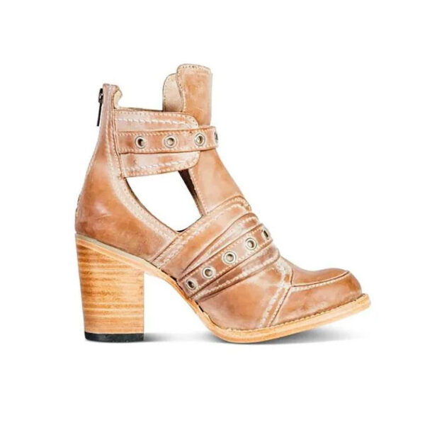 Retro Block Heel Ankle Boots Ankle Strap Buckle Boots For Women Vintage Chunky Boots - Image 5