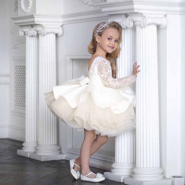 Children's wedding dress long-sleeved lace sequin Tutu birthday puffy skirt - Image 4