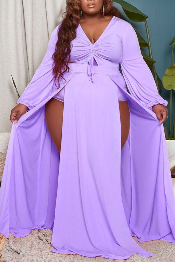 Plus Size Timeless Cutout Long Sleeve Little White Maxi Dresses(No Underwear) - Image 6