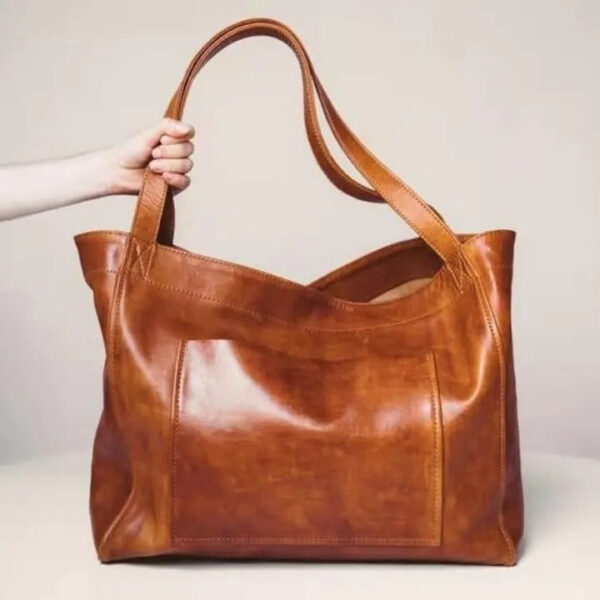 Women's Large Bag Soft Leather Single Shoulder Tote With Pockets - Image 3