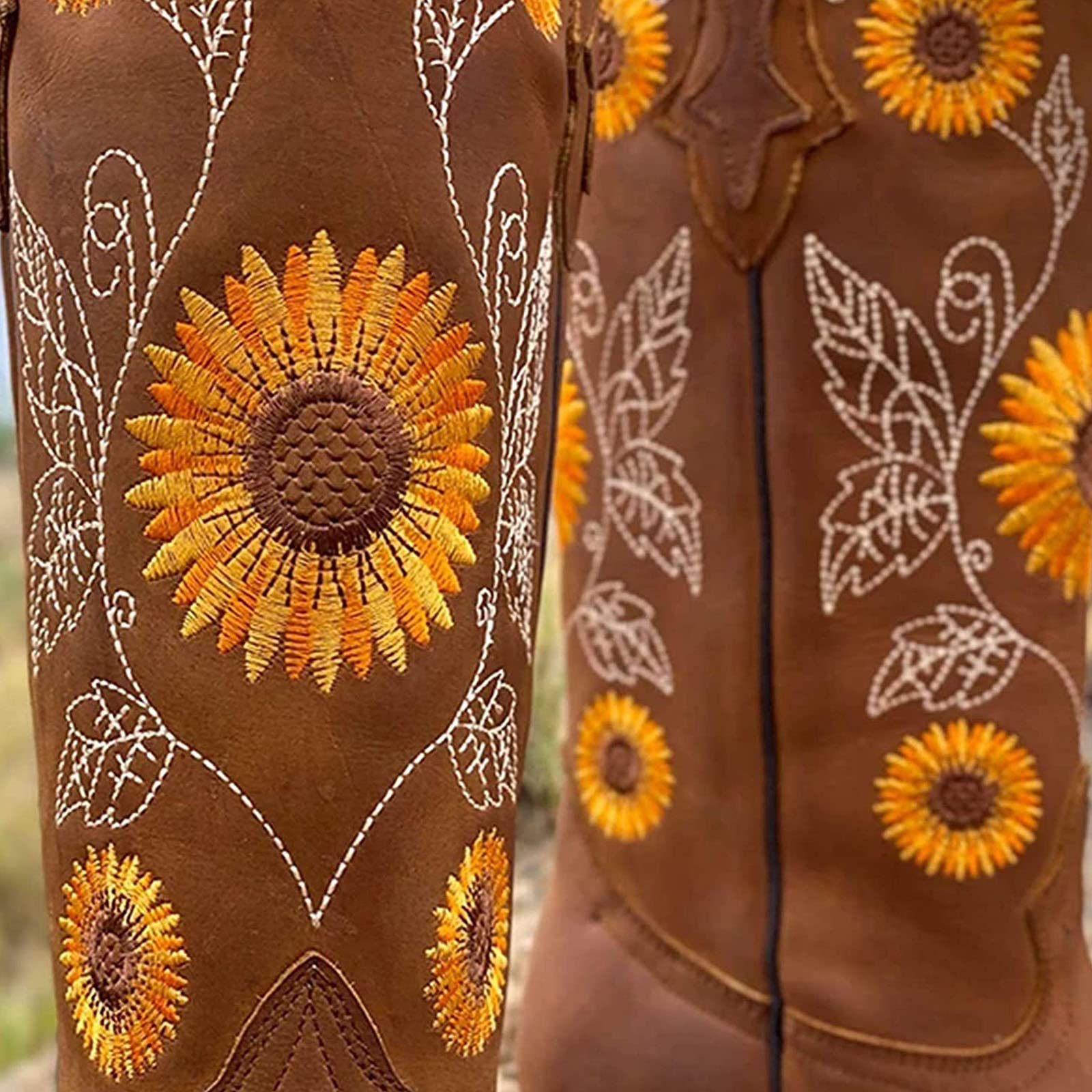 Women Ethnic Floral Embroidered Cowboy Western Boots - Image 13