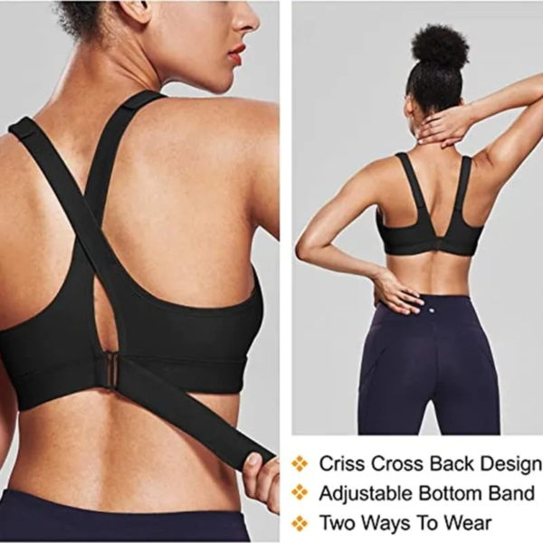 Wireless Support Super Tight Impact Resistant Zipper Sports Bra - Image 2