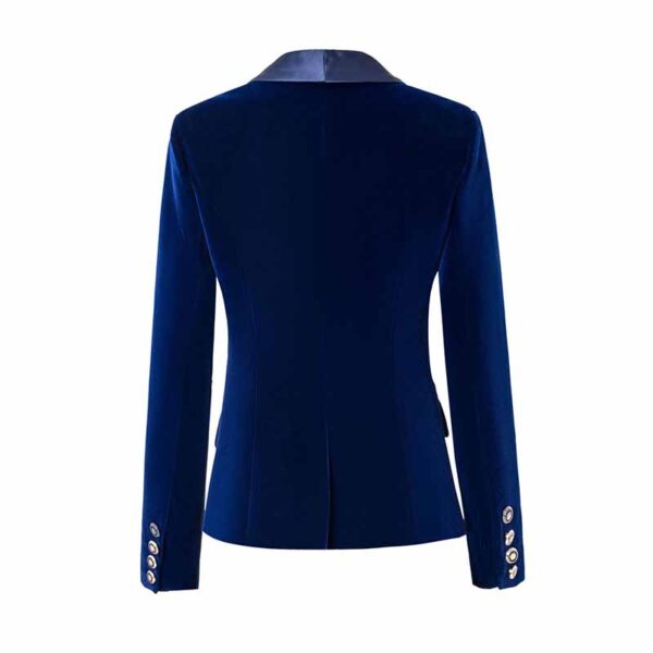 Women velvet wedding blazer long sleeve doule breasted V-neck jacket - Image 4