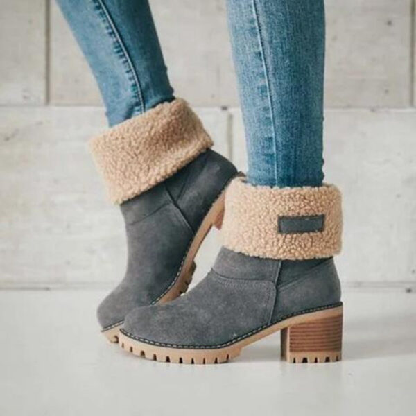 Women's Chunky Heel Round Toe Snow Boots - Image 5