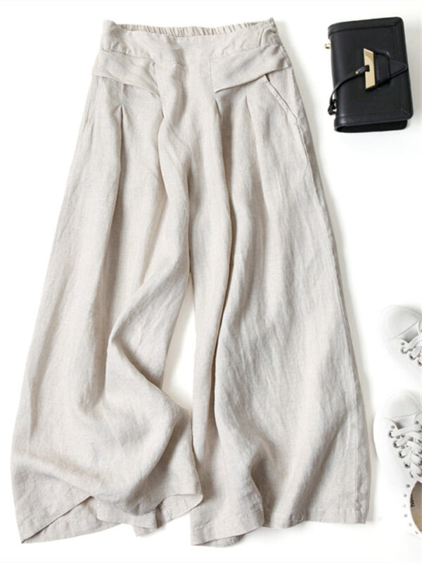 Women's Slim High-waisted Semi-elastic Cotton Linen Pants - Image 4