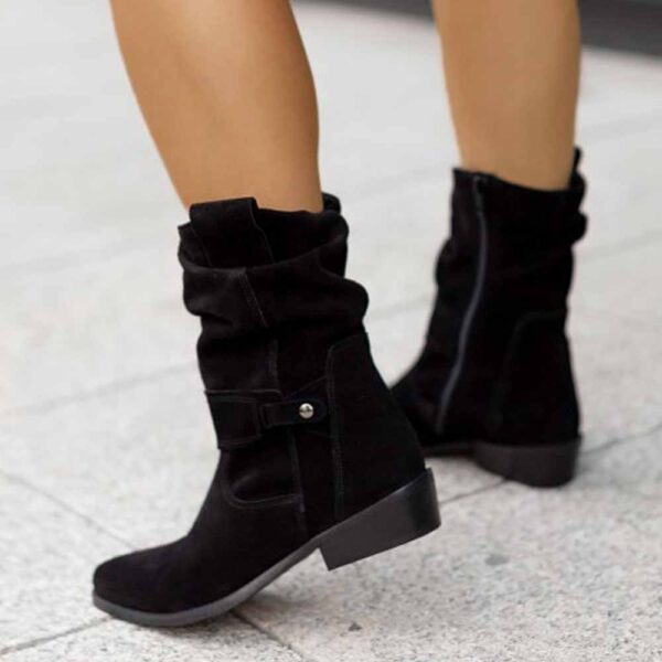 Women's Fashion Flat Heel Calf Boots Side Zipper Ankle Booties - Image 5