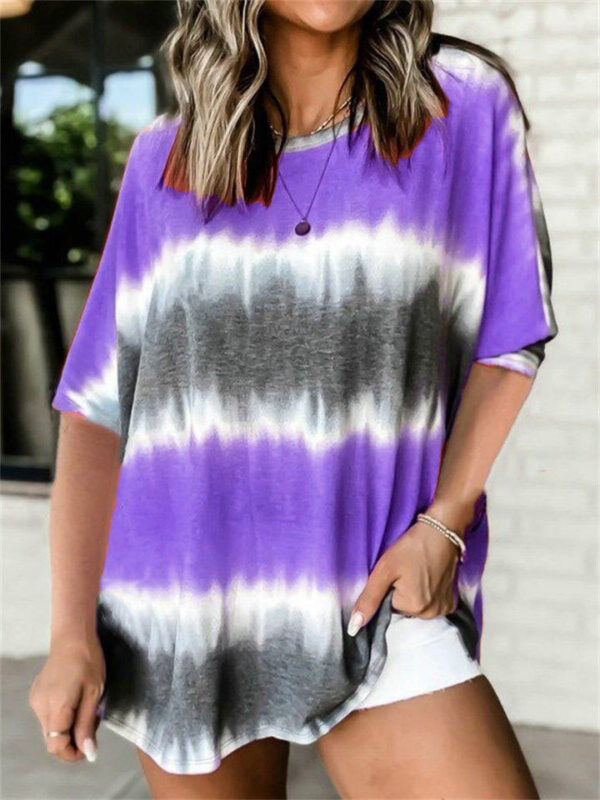 Round Neck Short Sleeve Plus Size Women's Tie-dye T-shirts