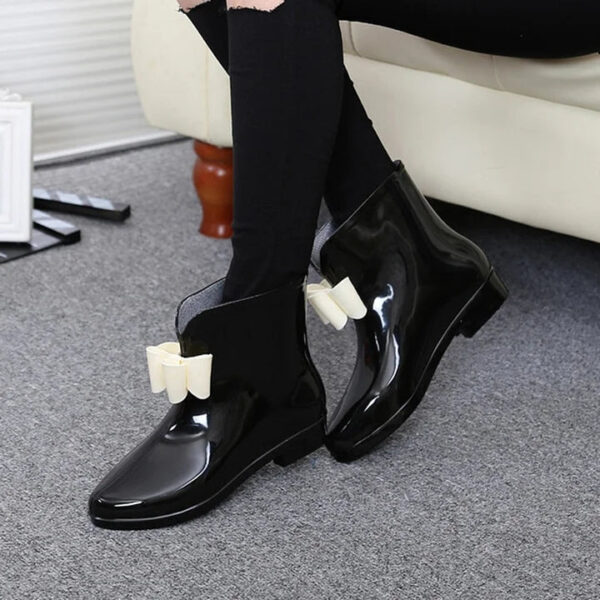 Women Spring Rain Boots Rubber Boots Flower Bowtie 2019 Ankle Boot Female Waterproof Solid Shoes - Image 2