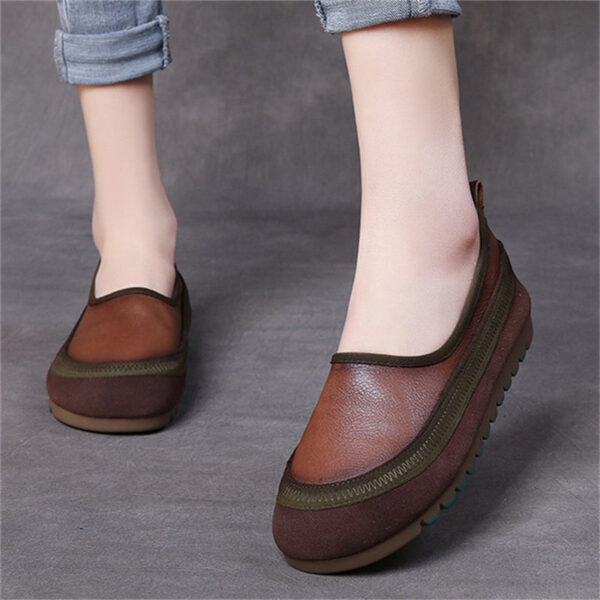 Women's Breathable Leather Splicing Soft Rubber Sole Non-Slip Loafers - Image 2