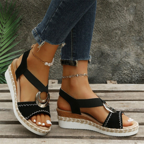 Summer Ethnic Style Iron Ring Open Toe Slip On Roman Sandals - Image 2