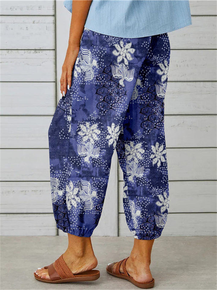 Women's Drawstring Elastic Waist Vintage Printed Pants - Image 4