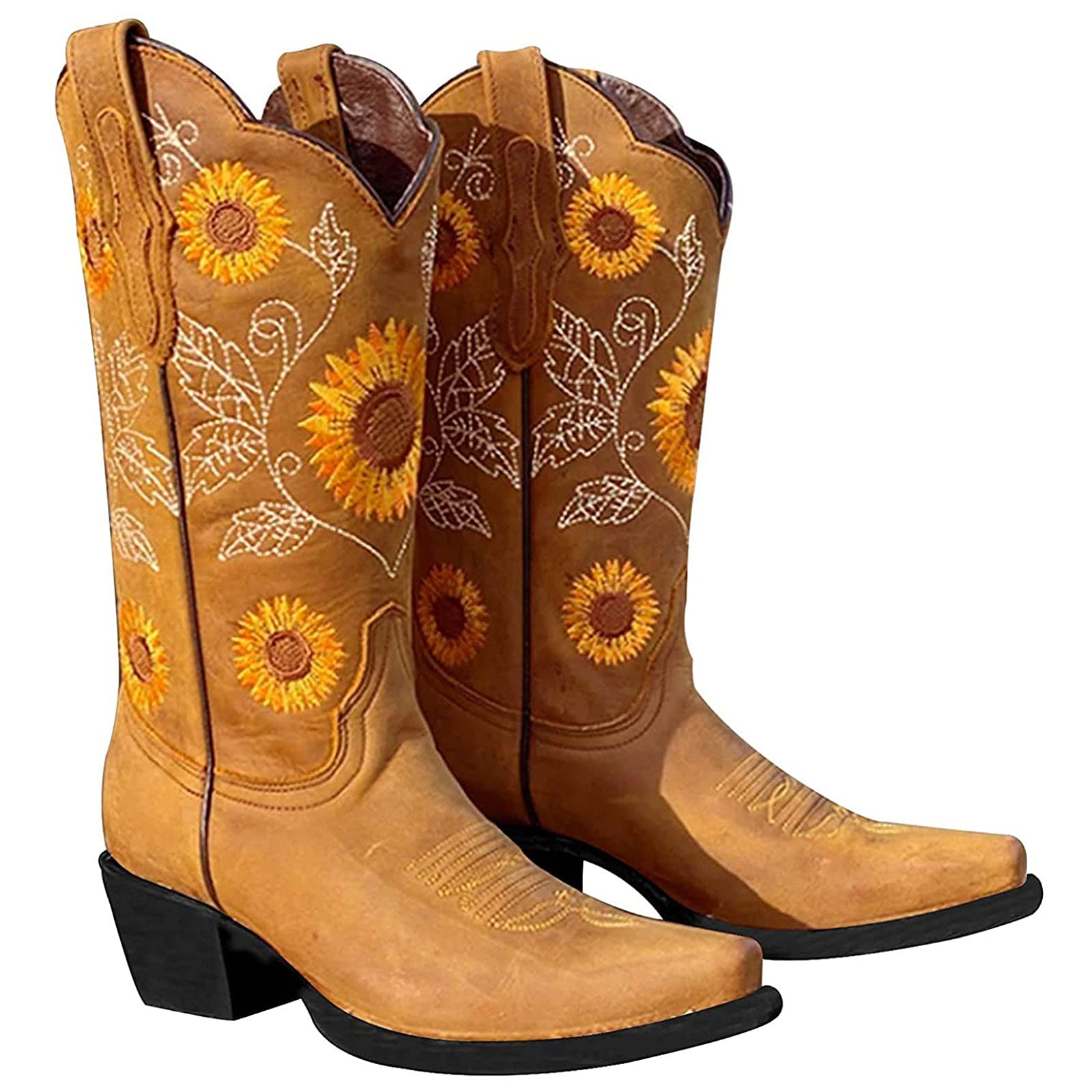 Women Ethnic Floral Embroidered Cowboy Western Boots - Image 15