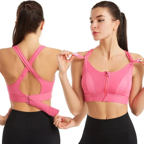 Wireless Support Super Tight Impact Resistant Zipper Sports Bra - Image 7