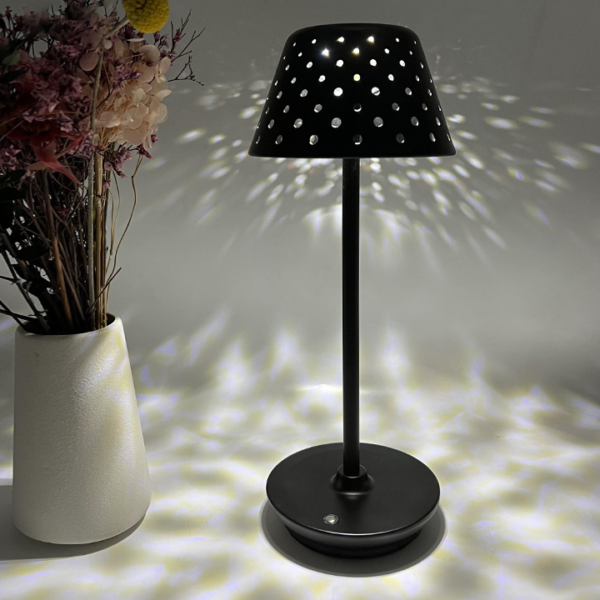 Retro Cordless Table Lamp With Perforated Lampshade - Image 2