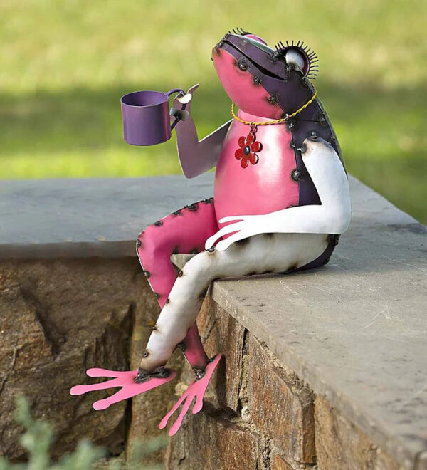 Recycled Metal Tea Frog Garden Art - Family - Image 3