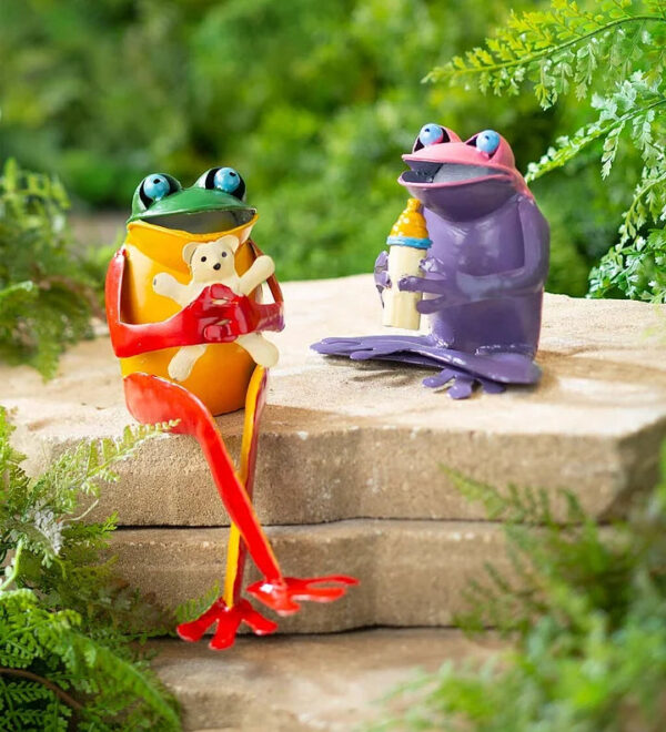 Recycled Metal Tea Frog Garden Art - Family