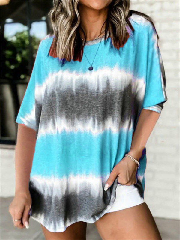 Round Neck Short Sleeve Plus Size Women's Tie-dye T-shirts - Image 5