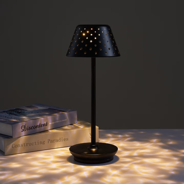 Retro Cordless Table Lamp With Perforated Lampshade - Image 9