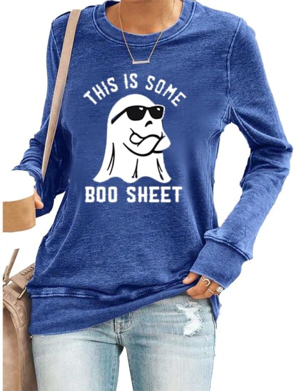 Women's Halloween This Is Some Boo Sheet Printed Crew Neck Long Sleeve Sweatshirt - Image 4