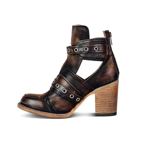 Retro Block Heel Ankle Boots Ankle Strap Buckle Boots For Women Vintage Chunky Boots - Image 4