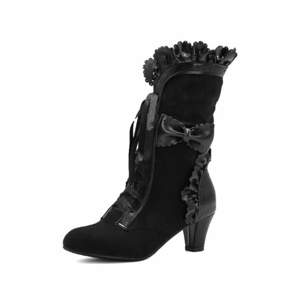 Women Sweet Bow Boots Mid Heels Lace Up Victorian boots Mid Calf Kawaii Boot - Image 10