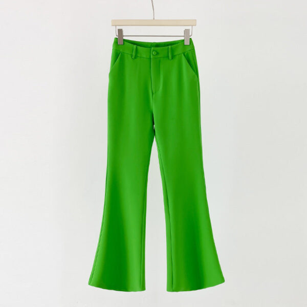 Women Green Pantsuit fitted Blazer + Mid-High Rise Flare Trousers Suit Pantsuit - Image 6