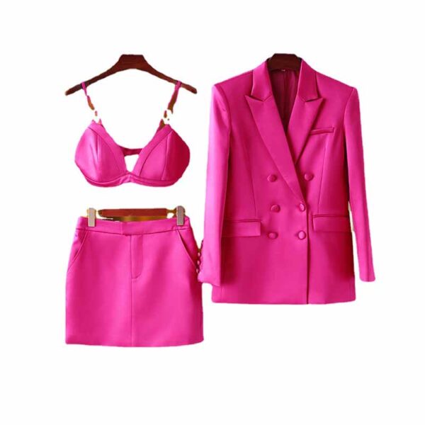 Women Loose fit Rose Blazer + Bra + Mini Skirt 3 Pieces Suit - Image 3