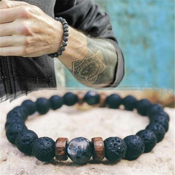 Tibetan Lava Stone Wooden Bead Wrist Chain Buddha Bracelet (13 Designs) - Image 2