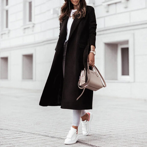 Women Lapel Overcoat Elegant Long Comfy Plush Outwear - Image 4