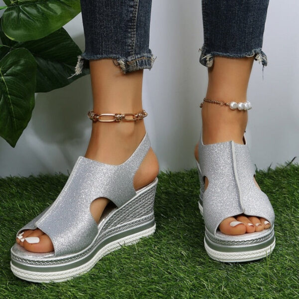 Women Sandals Arch Support Pain Relief Buckle AntiSlip Glitter Color Sandals - Image 2