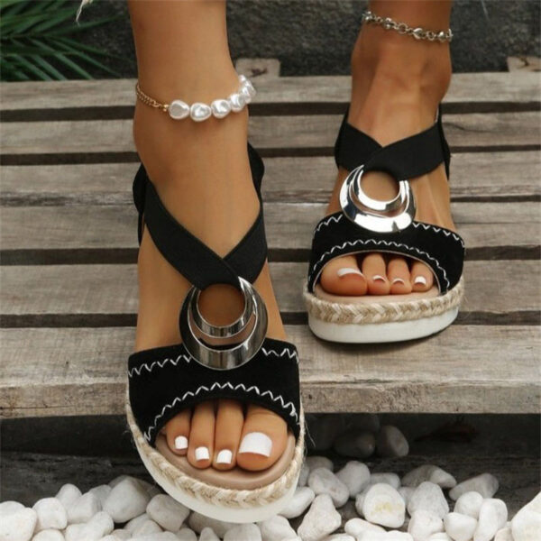 Summer Ethnic Style Iron Ring Open Toe Slip On Roman Sandals