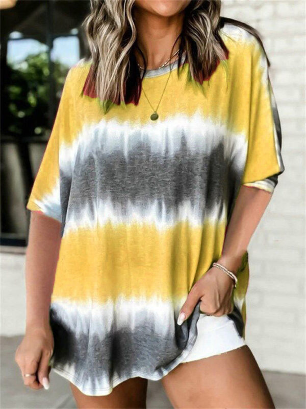 Round Neck Short Sleeve Plus Size Women's Tie-dye T-shirts - Image 3