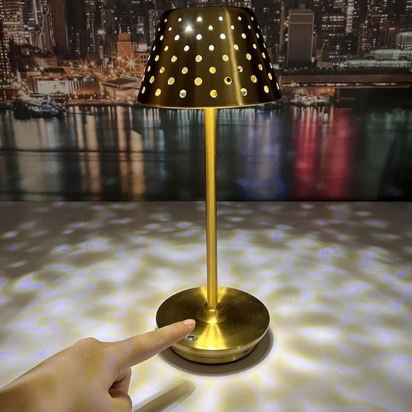 Retro Cordless Table Lamp With Perforated Lampshade - Image 5