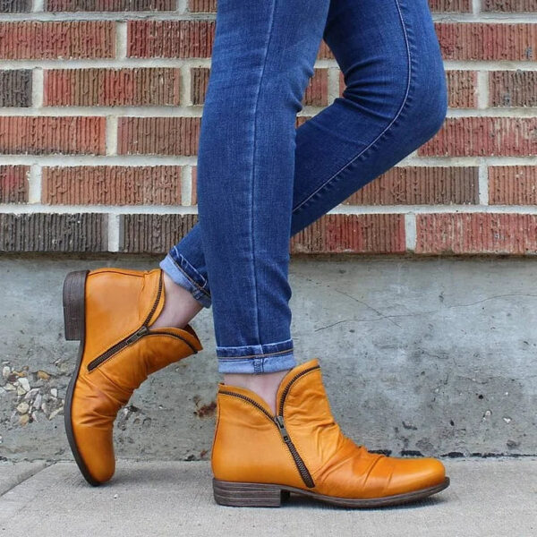 Women's Trendy Vintage Leather Booties Ankle Boots With Zipper - Image 7