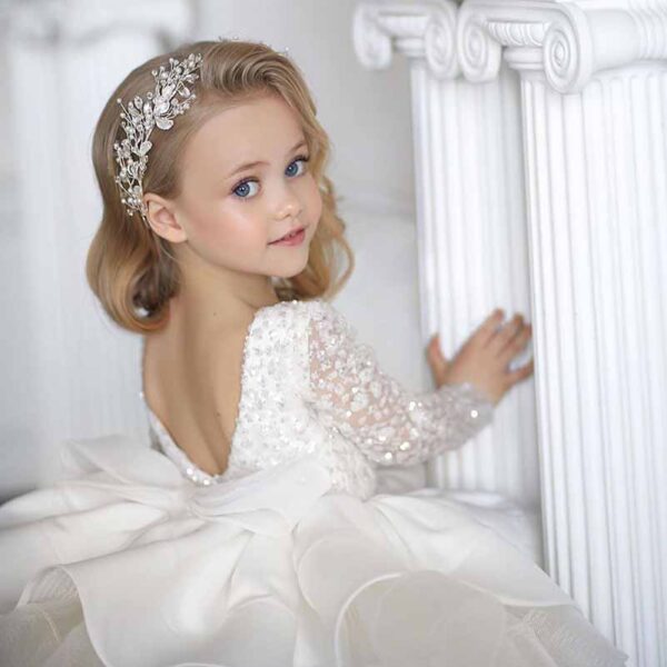 Children's wedding dress long-sleeved lace sequin Tutu birthday puffy skirt - Image 8