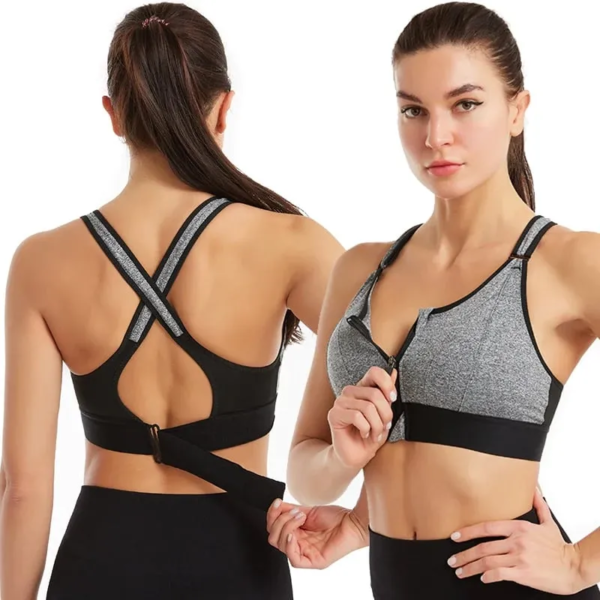 Wireless Support Super Tight Impact Resistant Zipper Sports Bra - Image 6