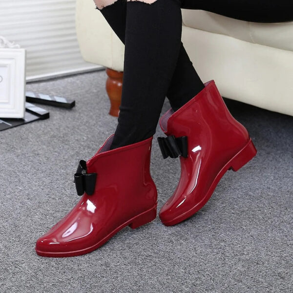 Women Spring Rain Boots Rubber Boots Flower Bowtie 2019 Ankle Boot Female Waterproof Solid Shoes - Image 7