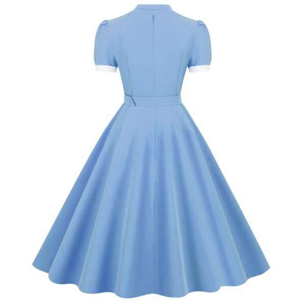 Women's Vintage 1950s Retro Party Swing Short Sleeve V-Neck A-line Gown with Belt - Image 11