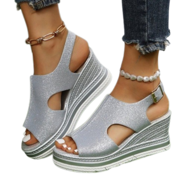 Women Sandals Arch Support Pain Relief Buckle AntiSlip Glitter Color Sandals - Image 11