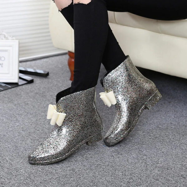 Women Spring Rain Boots Rubber Boots Flower Bowtie 2019 Ankle Boot Female Waterproof Solid Shoes