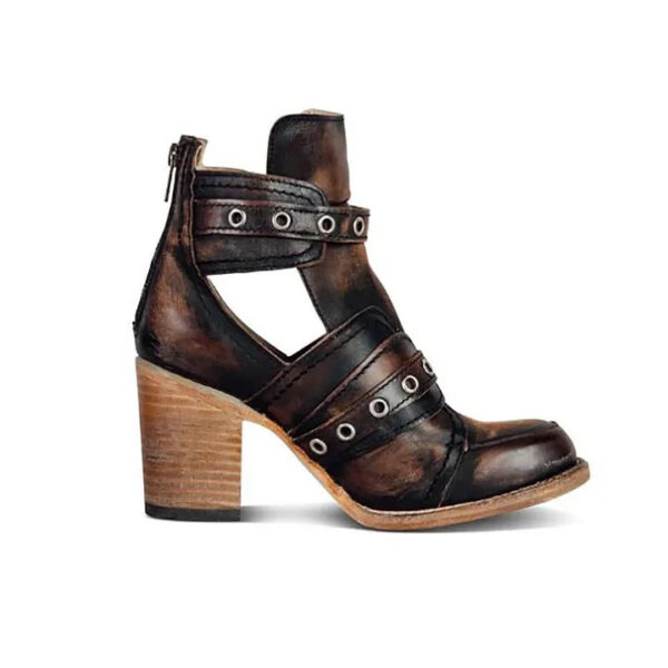 Retro Block Heel Ankle Boots Ankle Strap Buckle Boots For Women Vintage Chunky Boots - Image 7