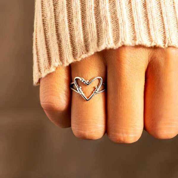 Valentines Days Gift Sterling Silver Heart Wire Ring - Image 6