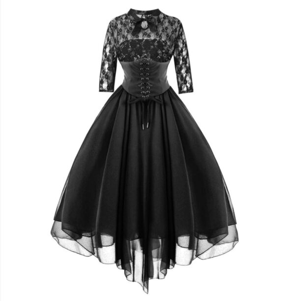 Retro Vintage Punk & Gothic Medieval Dress Masquerade Goth Girl Women's Lace Cosplay Costume Carnival Party / Evening Dress